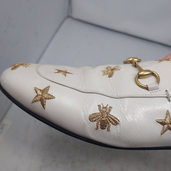 GUCCI Princetown Embroidered Bees Stars White Toe Horsebit Mule - Picture 13 of 13